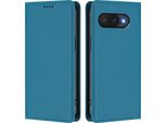Custodia Per Google Pixel 9A, Flip Cover In Finto Cuoio Antiurto Magnetica Con Supporto Blu