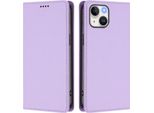 Custodia In Pelle Per Iphone 15, Custodia Flip Magnetica In Finto Cuoio Con Supporto Viola Chiaro