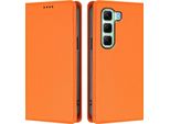 Custodia In Pelle Per Infinix Hot 50 5G, Custodia Flip Magnetica In Finto Cuoio Con Supporto Arancione