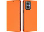 Custodia Per Motorola Moto G55, Flip Cover In Finto Cuoio Antiurto Magnetica Con Supporto Arancione