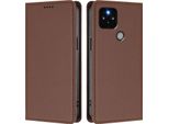 Custodia Per Google Pixel 5, Flip Cover In Finto Cuoio Antiurto Magnetica Con Supporto Marrone
