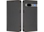 Custodia Per Google Pixel 7A, Flip Cover In Finto Cuoio Antiurto E Magnetica Con Supporto Nero