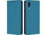 Custodia In Pelle Per Huawei P20, Flip Case Magnetico In Finto Cuoio Con Supporto Lake Blu