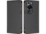 Custodia In Pelle Per Huawei P60 / P60 Pro, Custodia Flip Magnetica In Finto Cuoio Con Supporto Nero