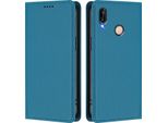 Custodia Per Huawei P20 Lite, Flip Cover In Finto Cuoio Antiurto Magnetica Con Supporto Blu