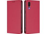 Custodia Per Huawei P20, Flip Cover In Finto Cuoio Antiurto Magnetica Con Supporto Rosso