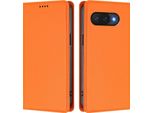 Custodia Per Google Pixel 9A, Flip Cover In Finto Cuoio Antiurto Magnetica Con Supporto Arancione