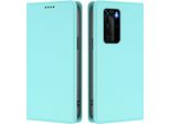 Custodia Per Huawei P40 Pro, Flip Cover In Finto Cuoio Antiurto Magnetica Con Supporto Turchese