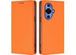 Custodia Per Huawei Nova 12S, Flip Cover In Finto Cuoio Antiurto Magnetica Con Supporto Arancione
