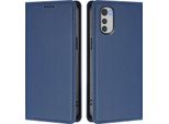 Custodia Per Motorola Moto E32, Flip Cover In Finto Cuoio Antiurto Magnetica Con Supporto Blu Scuro