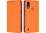 Custodia Per Motorola Moto E7 Power, Flip Cover In Finto Cuoio Antiurto Magnetica Con Supporto Arancione