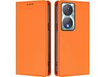 Custodia In Pelle Per Honor X7B 4G/X7B 5G/Honor 90 Smart, Custodia Flip Magnetica In Finto Cuoio Con Supporto Arancione