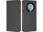 Custodia In Pelle Per Honor X9A/Magic5 Lite, Flip Case Magnetico In Finto Cuoio Con Supporto Nero