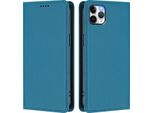 Custodia Per Iphone 11 Pro Max, Flip Cover In Finto Cuoio Antiurto Magnetica Con Supporto Blu