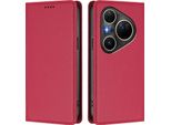 Custodia Per Telefono Cellulare Per Huawei Pura 80 Ultra, Flip Cover In Finto Cuoio Antiurto Magnetica Con Supporto Rosso