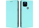 Custodia Per Google Pixel 5, Flip Cover In Finto Cuoio Antiurto Magnetica Con Supporto Turchese