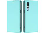 Custodia Per Huawei P20 Pro, Flip Cover In Finto Cuoio Antiurto Magnetica Con Supporto Turchese