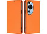 Custodia In Pelle Per Huawei P60 Art, Custodia Magnetica In Finto Cuoio Con Supporto Arancione