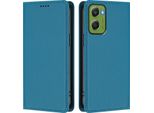 Custodia Per Cellulare Per Motorola Moto G06, Flip Cover In Finto Cuoio Antiurto Magnetica Con Supporto Blu