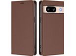 Custodia Per Google Pixel 8, Flip Cover In Finto Cuoio Antiurto Magnetica Con Supporto Marrone