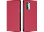 Custodia Per Motorola Moto G51 5G, Flip Cover In Finto Cuoio Antiurto Magnetica Con Supporto Rosso