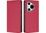 Custodia Per Huawei Pura 70, Flip Cover In Finto Cuoio Antiurto Magnetica Con Supporto Rosso