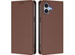 Custodia Per Iphone 16 Plus, Flip Cover In Finto Cuoio Antiurto Magnetica Con Supporto Marrone