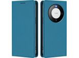 Custodia Per Huawei Mate 60, Flip Cover In Finto Cuoio Antiurto Magnetica Con Supporto Blu