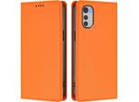 Custodia In Pelle Per Motorola Moto E32, Custodia Flip Magnetica In Finto Cuoio Con Supporto Arancione