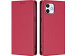 Custodia Per Iphone 12/Iphone 12 Pro, Flip Cover In Finto Cuoio Antiurto Magnetica Con Supporto Rosso