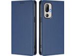 Custodia Per Telefono Cellulare Per Htc U24 Pro, Flip Cover In Finto Cuoio Antiurto Magnetica Con Supporto Blu Scuro