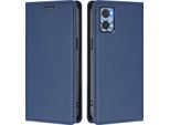 Custodia Per Motorola Moto E22 / E22I, Flip Cover In Finto Cuoio Antiurto Magnetica Con Supporto Blu Scuro