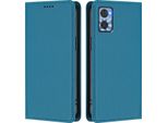Custodia In Pelle Per Motorola Moto E22 / E22I, Custodia Flip Magnetica In Finto Cuoio Con Supporto Lake Blu