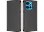 Custodia In Pelle Per Motorola Moto G75 5G, Custodia Flip Magnetica In Finto Cuoio Con Supporto Nero