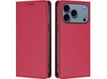 Custodia In Pelle Per Iphone 17 Pro Max, Custodia Magnetica In Finto Cuoio Flip Con Supporto Rosso
