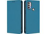 Custodia Per Cellulare Per Motorola Moto E20 / E30 / E40, Flip Cover In Finto Cuoio Antiurto Magnetica Con Supporto Blu