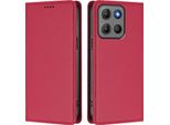 Custodia Per Motorola Moto G15/Moto G15 Power, Flip Cover In Finto Cuoio Antiurto Magnetica Con Supporto Rosso