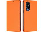 Custodia In Pelle Per Oppo A98 / Oppo A1 5G, Custodia Magnetica In Finto Cuoio Con Supporto Arancione