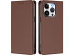 Custodia Per Iphone 15 Pro, Flip Cover In Finto Cuoio Antiurto Magnetica Con Supporto Marrone