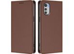 Custodia In Pelle Per Motorola Moto E32, Custodia Flip Magnetica In Finto Cuoio Con Supporto Marrone