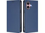 Custodia In Pelle Per Iphone 16, Flip Case Magnetico In Finto Cuoio Con Supporto Blu Scuro