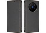 Custodia Per Huawei Mate 70 Air, Flip Cover In Finto Cuoio Antiurto E Magnetica Con Supporto Nero