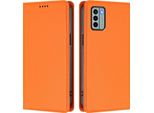 Custodia Per Nokia G22, Flip Cover In Finto Cuoio Antiurto E Magnetica Con Supporto Arancione