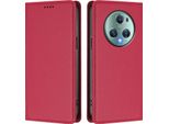 Custodia Per Telefono Cellulare Per Honor Magic5 Pro, Flip Cover In Finto Cuoio Antiurto Magnetica Con Supporto Rosso