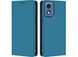 Custodia In Pelle Per Motorola Moto G 5G 2024, Custodia Flip Magnetica In Finto Cuoio Con Supporto Lake Blu