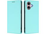 Custodia Per Iphone 16, Flip Cover In Finto Cuoio Antiurto Magnetica Con Supporto Turchese