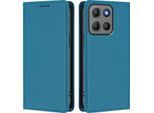 Custodia Per Motorola Moto G15/Moto G15 Power, Flip Cover In Finto Cuoio Antiurto Magnetica Con Supporto Blu