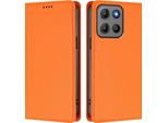 Custodia Per Motorola Moto G15/Moto G15 Power, Flip Cover In Finto Cuoio Antiurto Magnetica Con Supporto Arancione