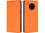 Custodia In Pelle Per Huawei Nova 8I / Honor 50 Lite, Custodia Magnetica Flip In Finto Cuoio Con Supporto Arancione