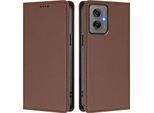 Custodia Per Cellulare Per Motorola Moto G55, Flip Cover In Finto Cuoio Antiurto Magnetica Con Supporto Marrone